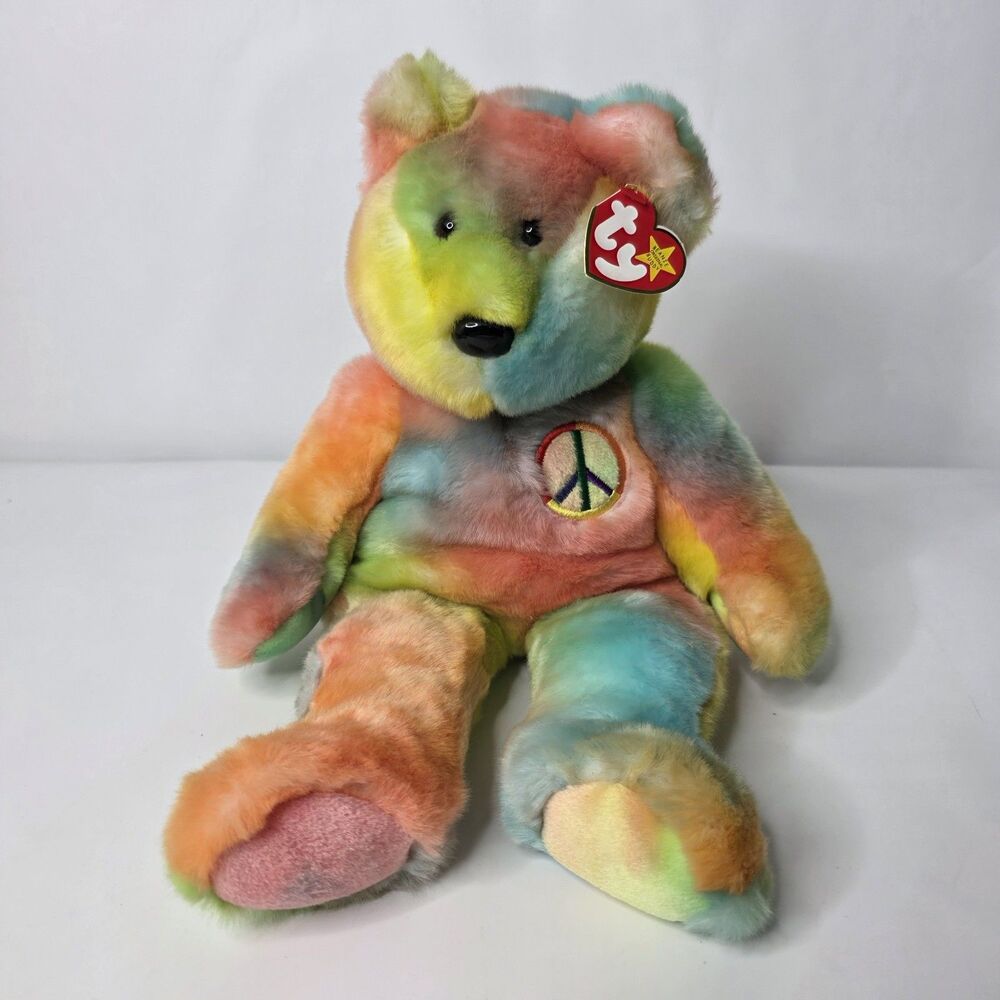 Ty Peace the Ty-Dyed Bear Beanie Buddy Large 15" Stuffed Animal Plush